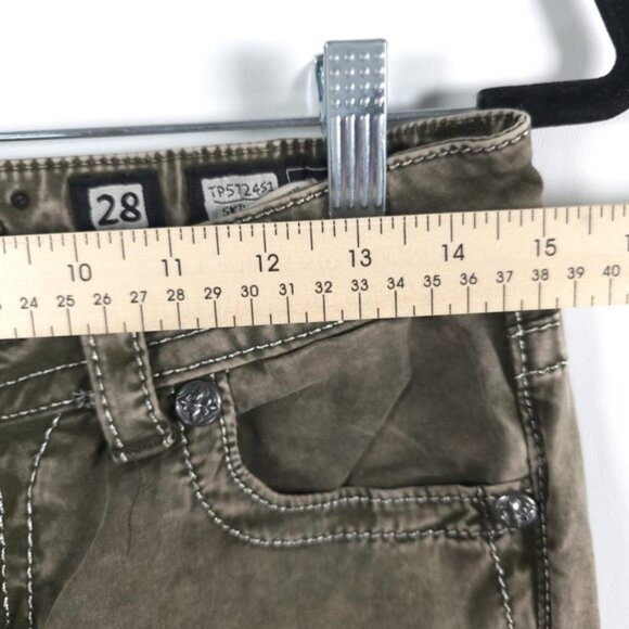 MISS ME TP5724S1 Skinny Designed in USA 🇺🇸 Olive Green Jeans Acid Wash Size 28 - Picture 5 of 13